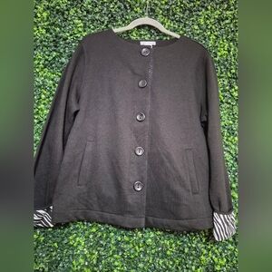 Rebecca Malone Black Button-Up Blazer with Zebra Print Cuffs